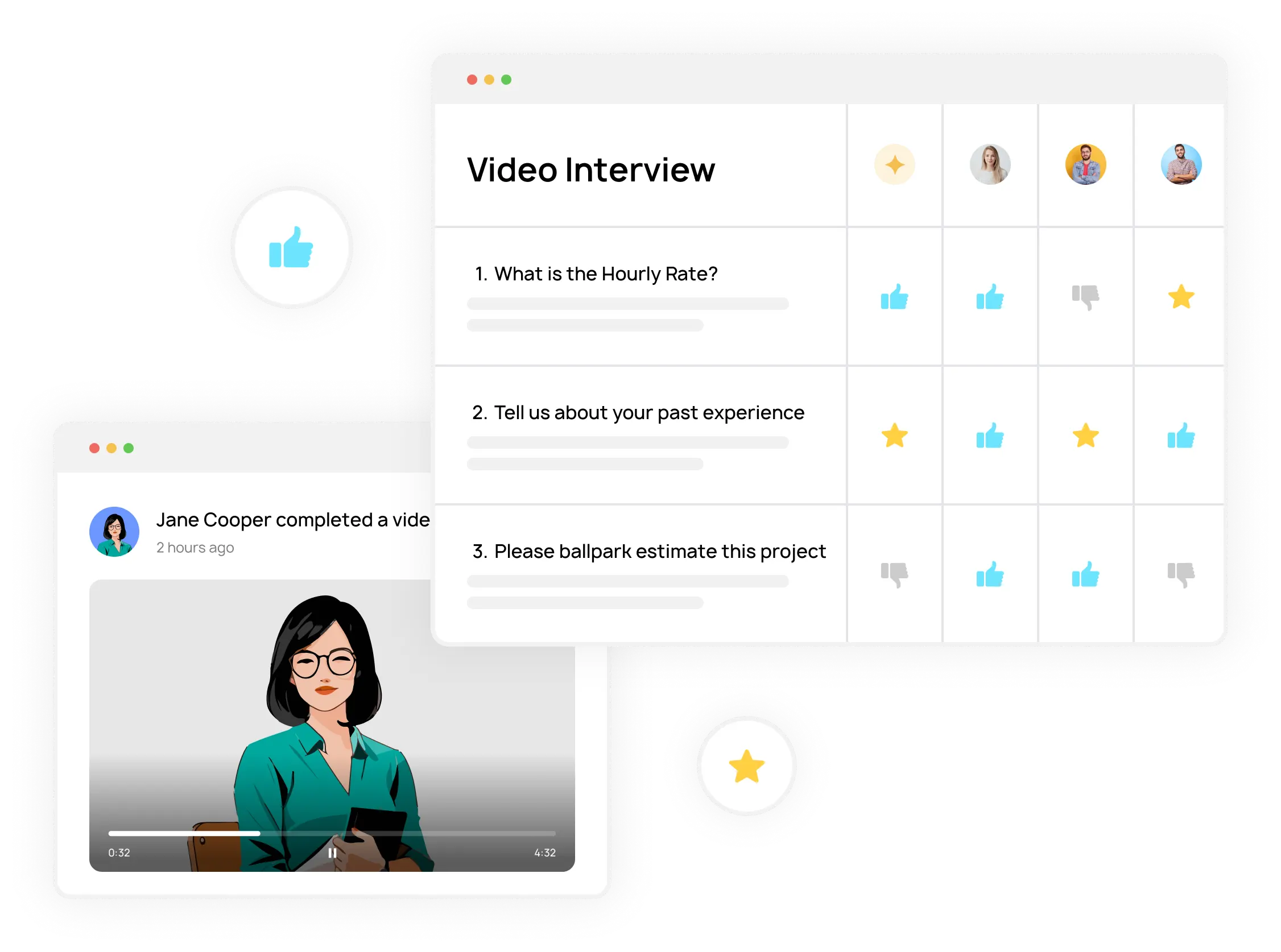 Illustration of team scoring video interview